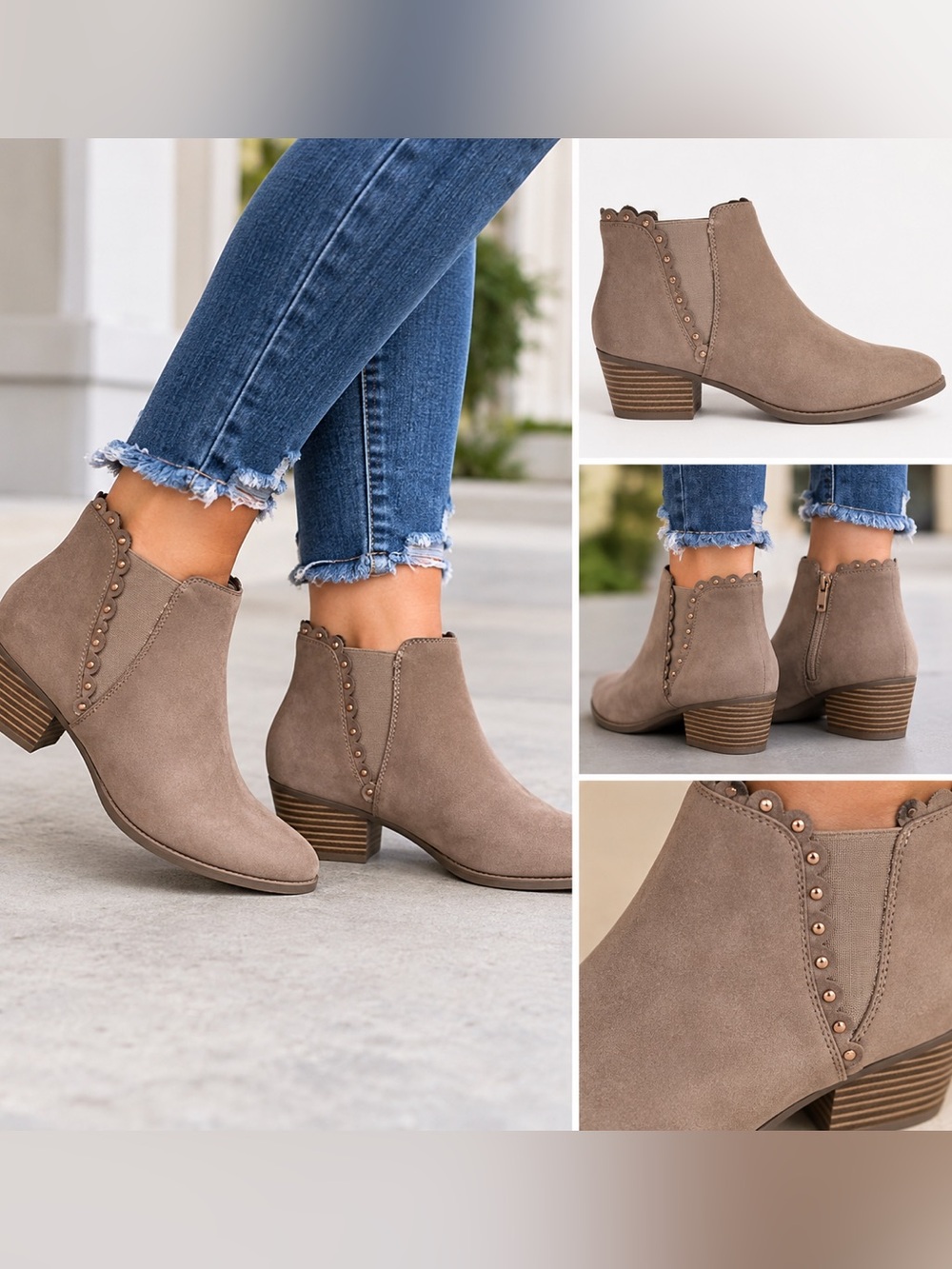 Scalloped Ankle Boots in Brown